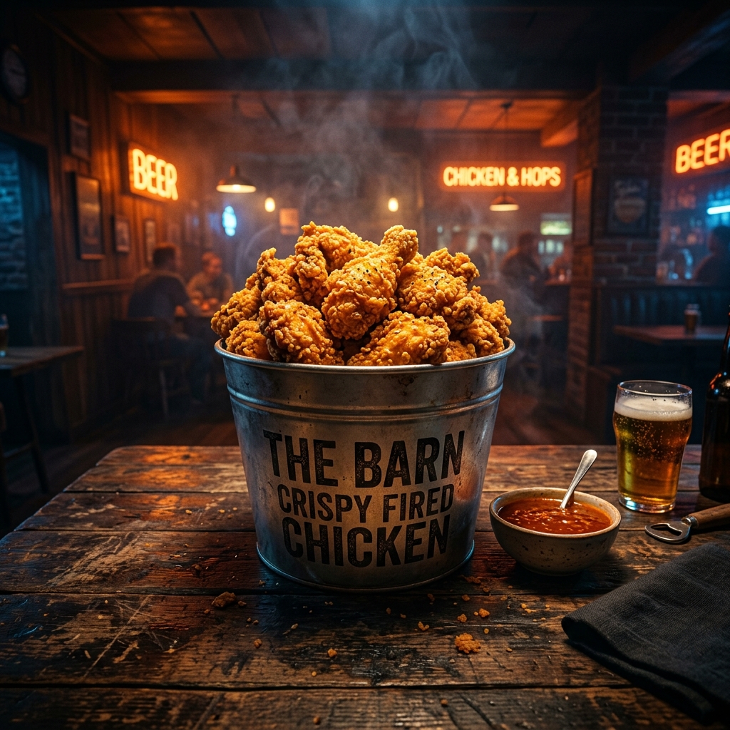 Massive bucket of crispy golden fried chicken